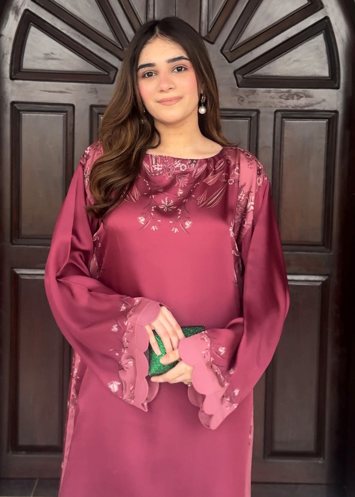 Festive Party Wear Plum Satin Silk Kaftan Online in KSA Riyadh Saudi Arabia Oman Bahrain Qatar