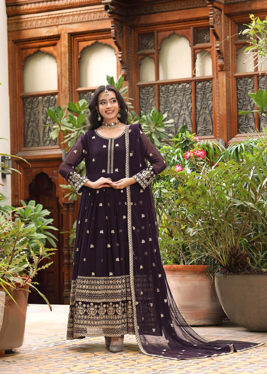 Festive Party Wear Purple Chiffon Dupatta Set Online in Sri Lanka India Australia