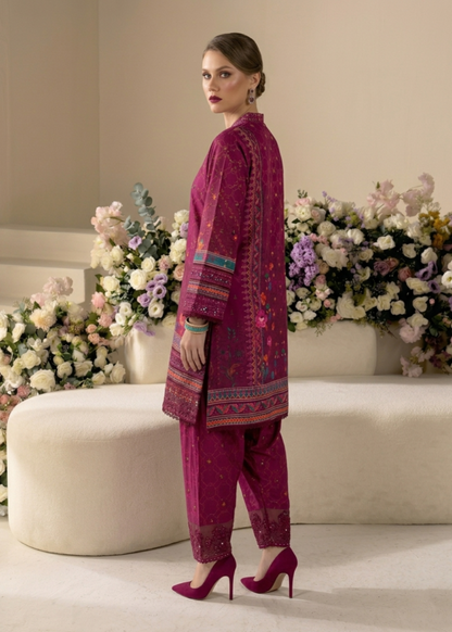 Festive Partywear Magenta Raw Silk Embroidered Suit Online in Sri Lanka India Australia