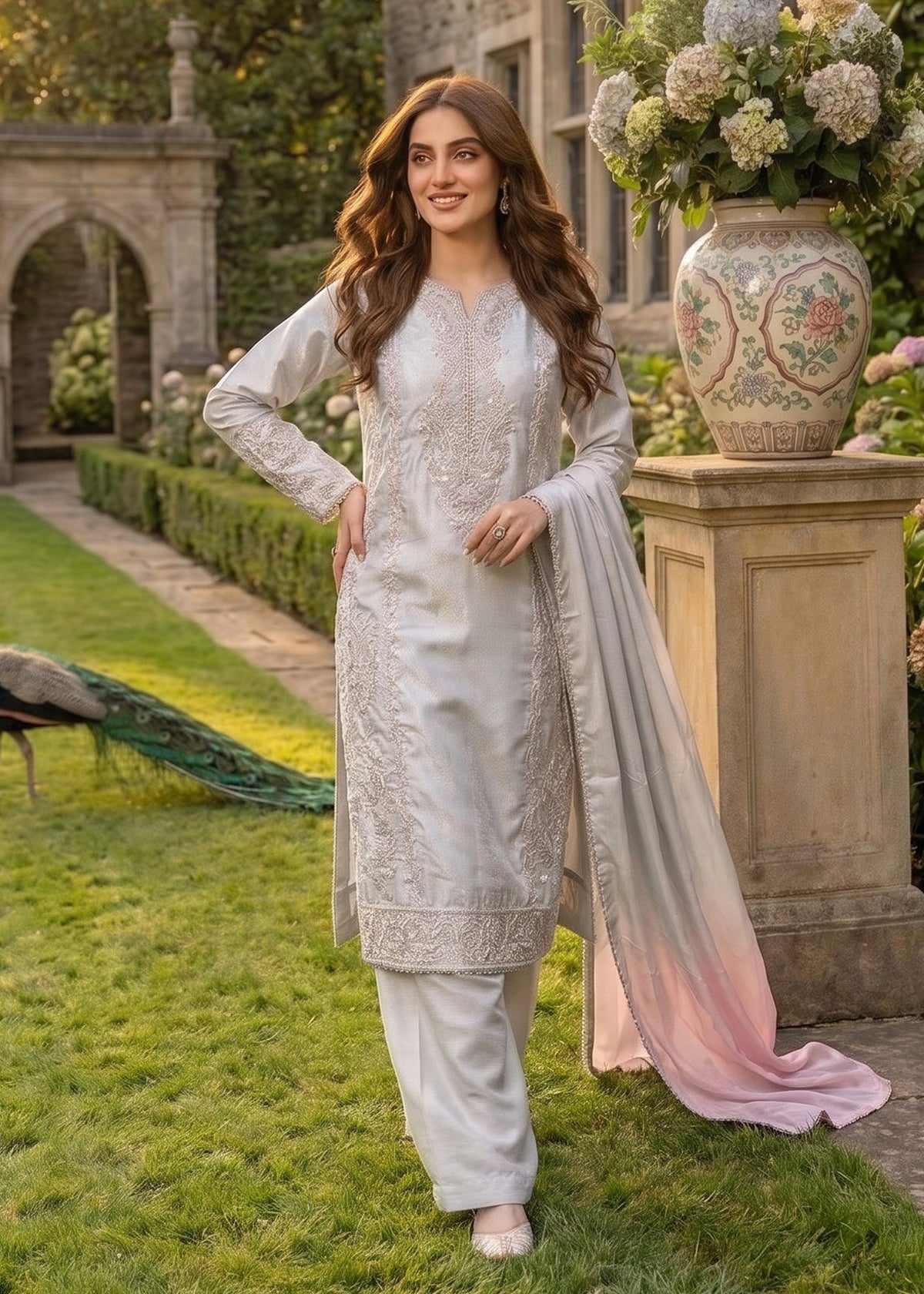 Festive Partywear Raw Silk Salwar Kameez Online in KSA Riyadh Saudi Arabia Oman Bahrain Qatar