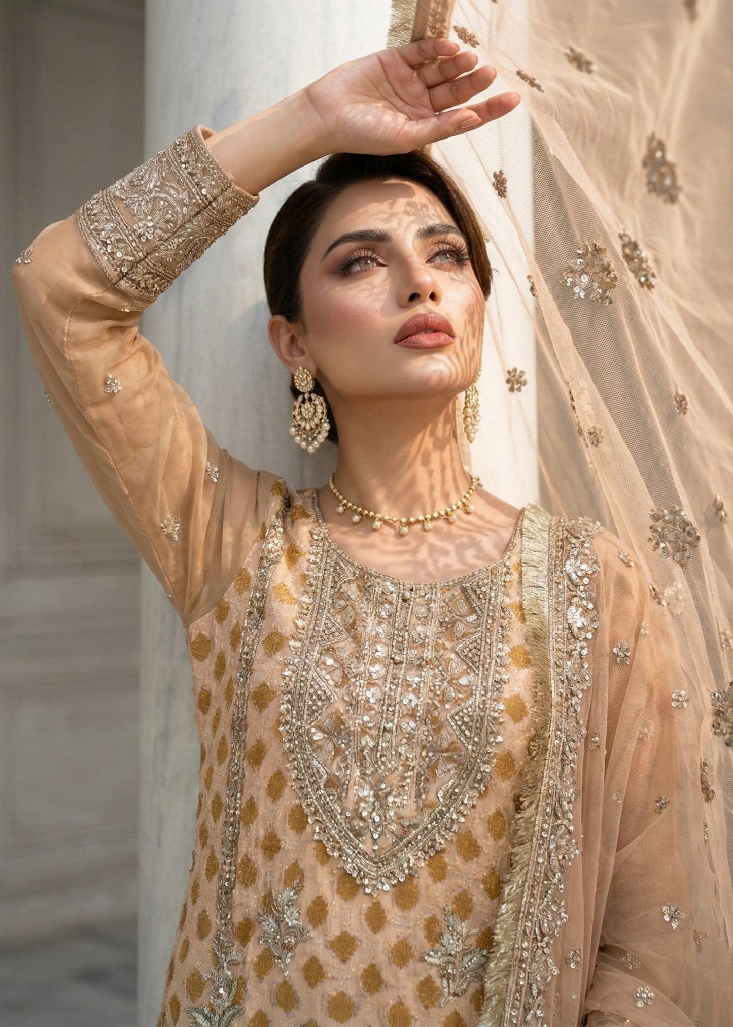 Festive Peach Embroidered Organza Pakistani Suit Online in Sri Lanka India Australia