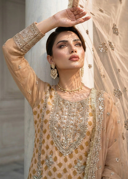 Festive Peach Embroidered Organza Pakistani Suit Online in Sri Lanka India Australia