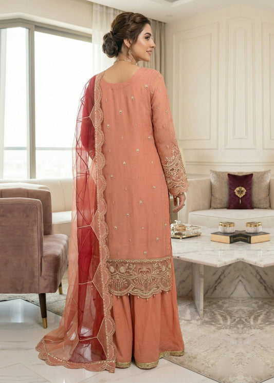 Festive Peach Embroidered Sharara Suit Online in Sri Lanka India Australia