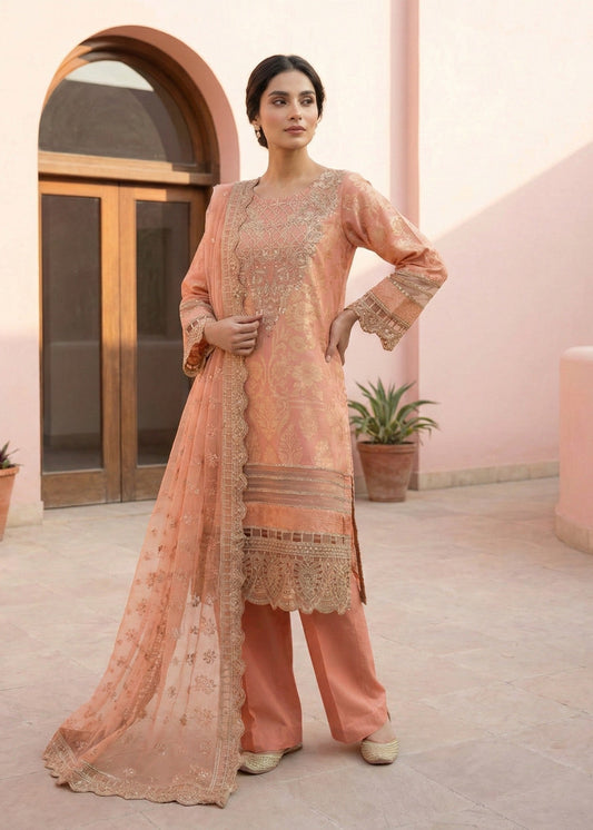 Festive Peach Lawn 3 Piece Suit Online in Sri Lanka India Australia