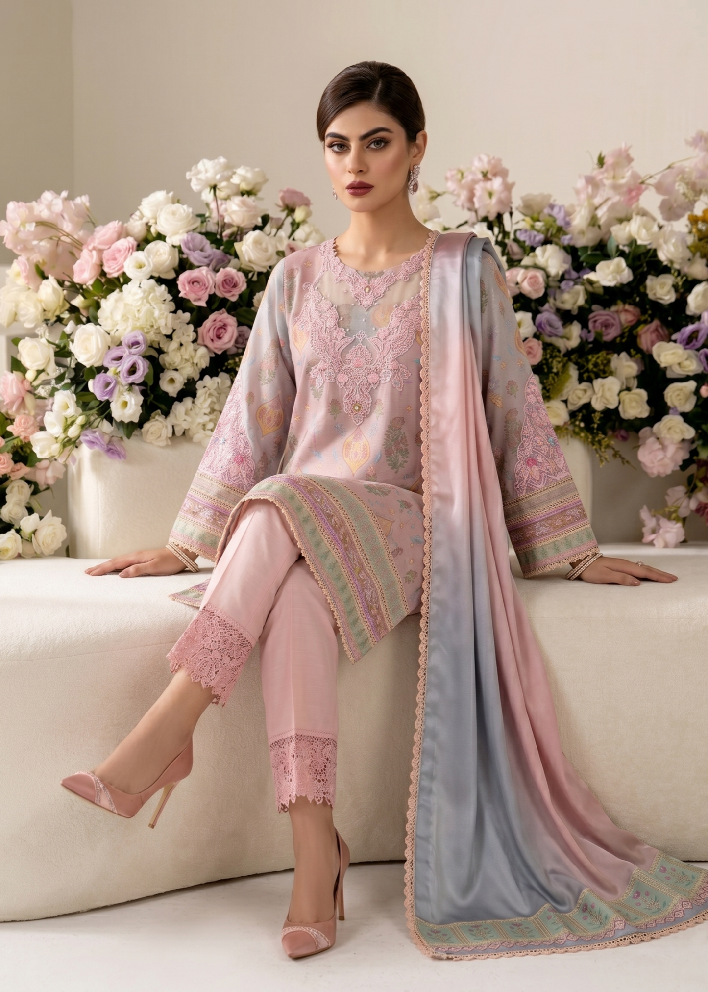 Festive Peach Pink Raw Silk Salwar Kameez Online in KSA Riyadh Saudi Arabia Oman Bahrain Qatar