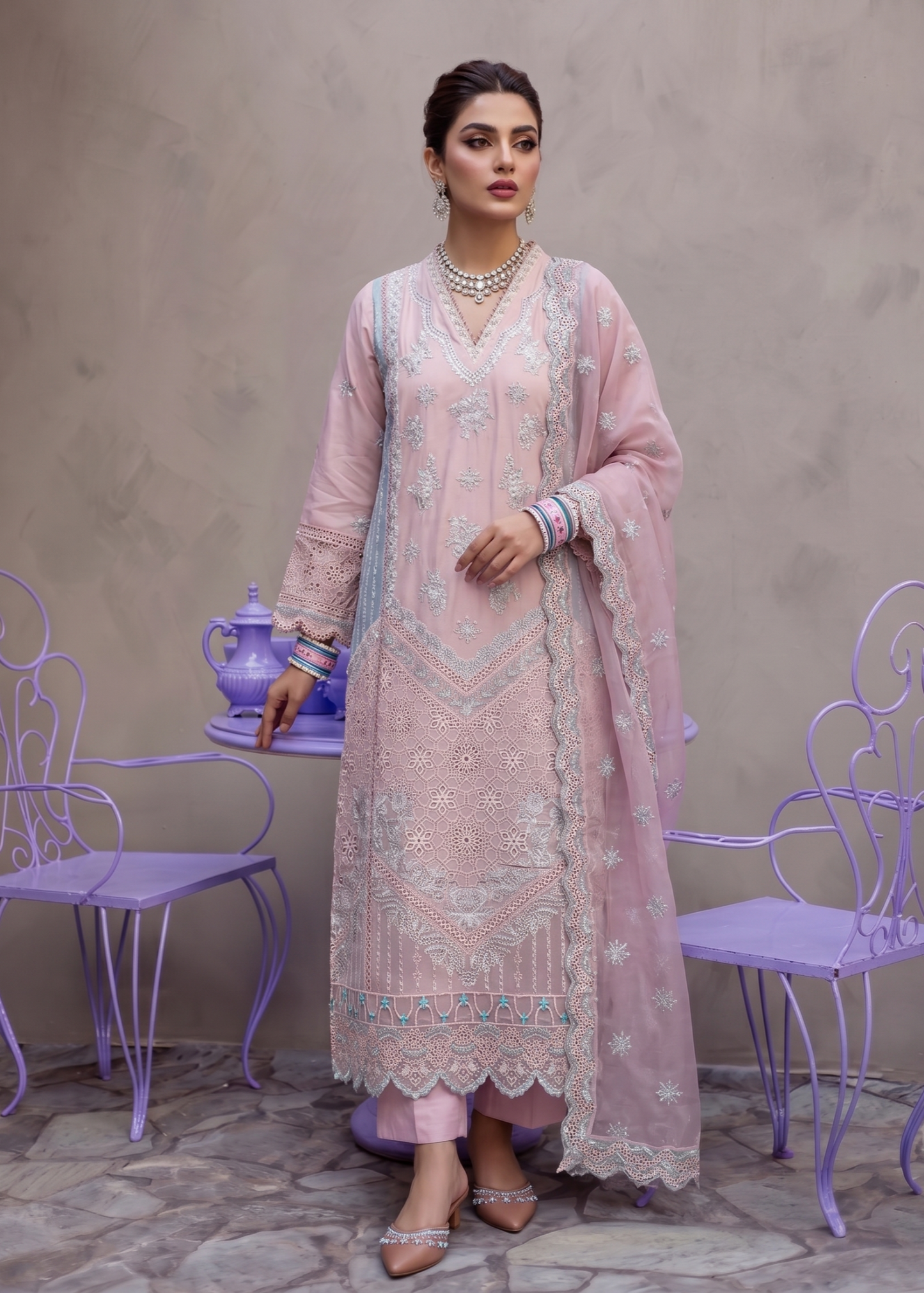 Festive Pink Cotton Embroidered Suit Online in Sri Lanka India Australia
