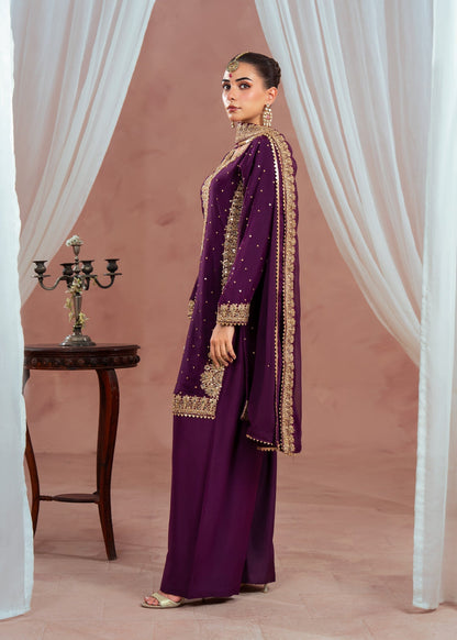 Festive Plum Chiffon 3 Piece Suit Online in Sri Lanka India Australia