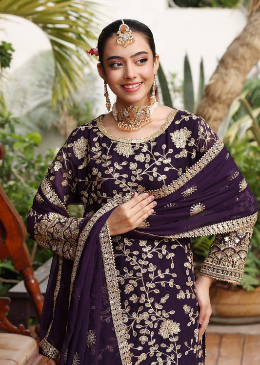 Festive Purple Chiffon Gharara Kurti Dupatta Online in Sri Lanka India Australia