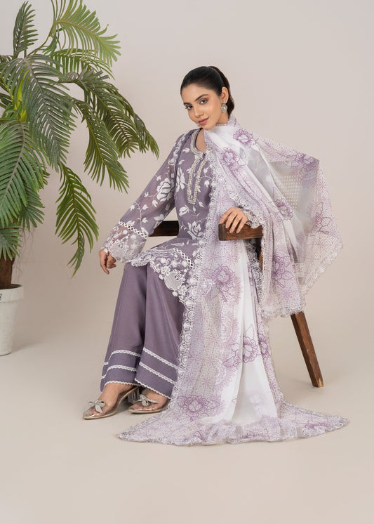 Festive Purple Cotton Silk Farshi Suit with Block Print Dupatta Online in Sri Lanka India Australia