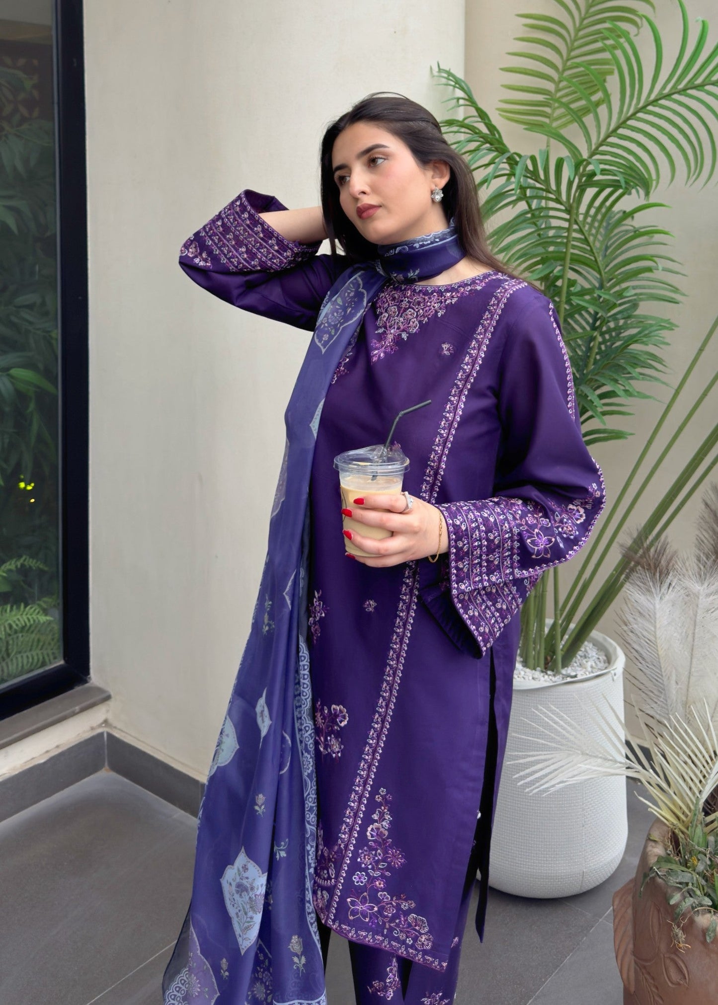 Festive Purple Embroidered Cotton Suit Online in Sri Lanka India Australia