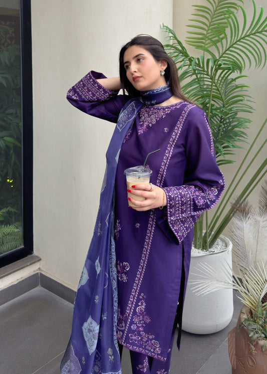 Festive Purple Embroidered Cotton Suit Online in Sri Lanka India Australia