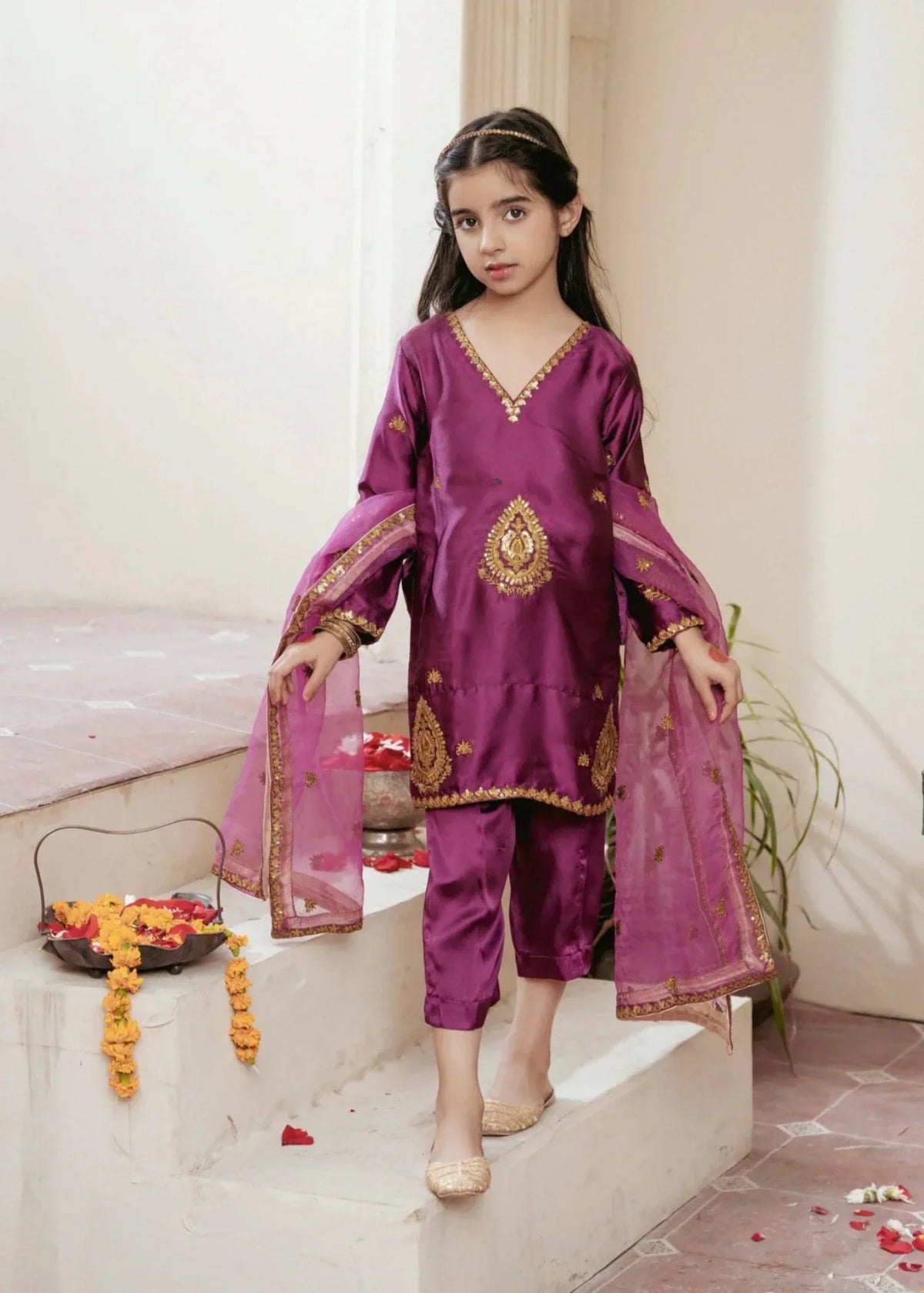 Festive Purple Embroidered Viscose Raw Silk Dress Online in Sri Lanka India Australia