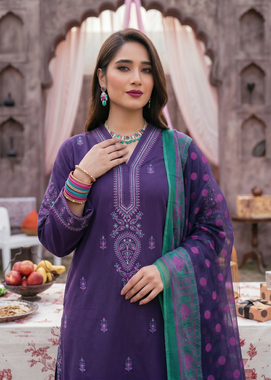 Festive Purple Lawn Suit with Dupatta Online in Sri Lanka India Australia