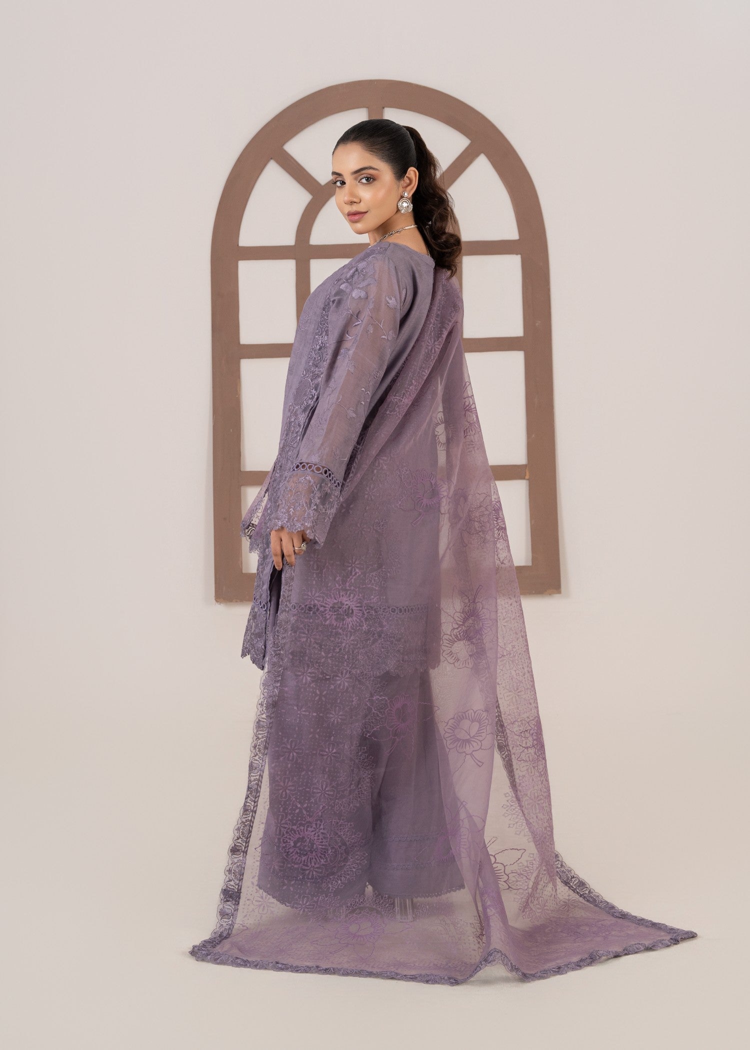Festive Purple Organza Dupatta Farshi Shalwar Set Online in Sri Lanka India Australia
