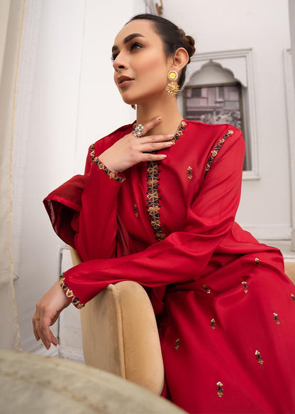 Festive Red Hand Embellished Kattan Silk Shalwar Kameez Online in Sri Lanka India Australia