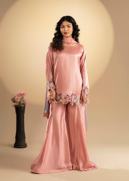 Festive Rose Pink Tissue Silk Sharara Online in Sri Lanka India Australia