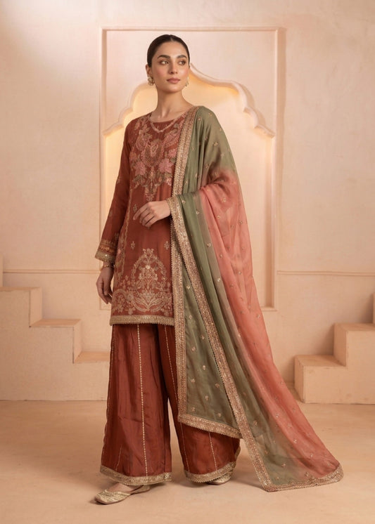 Festive Rust Red Raw Silk Sharara Online in Sri Lanka India Australia