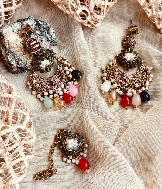 Festive Stone Work Necklace and Earrings Set Online in KSA Riyadh Saudi Arabia Oman Bahrain Qatar