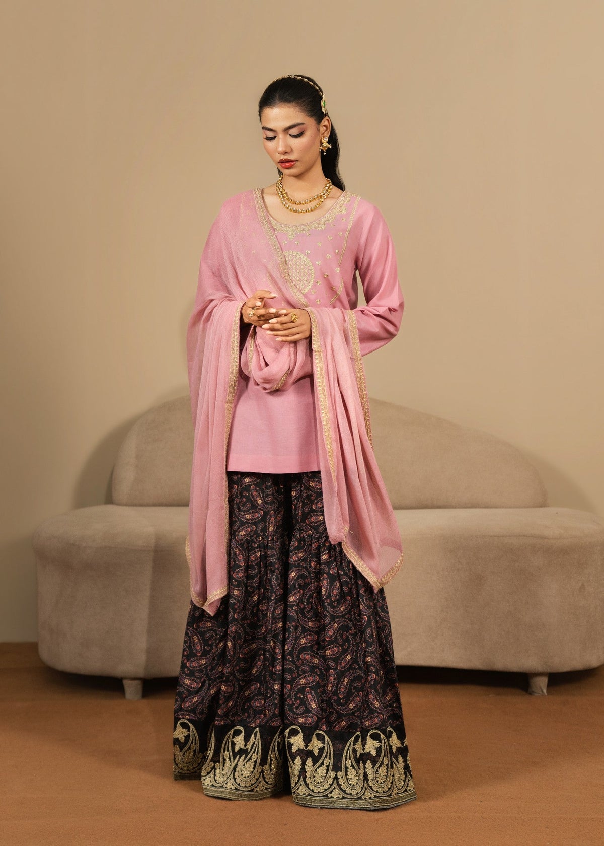 Festive Tea Rose Pink Gharara Online in Sri Lanka India Australia
