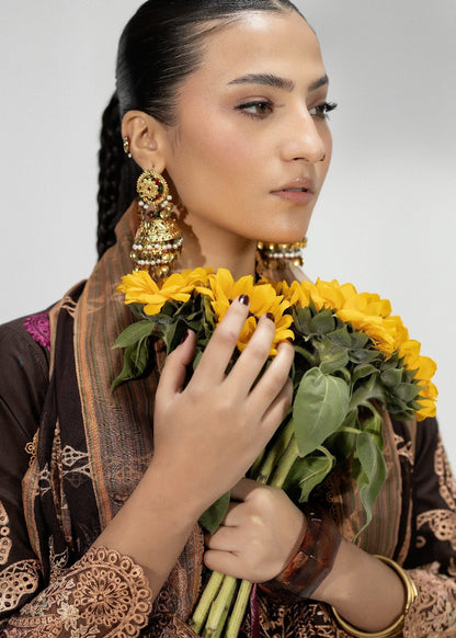 Festive Walnut Brown Cotton Embroidered Pakistani Suit Online in Dubai UAE Abudhabi Ajman Sharjah