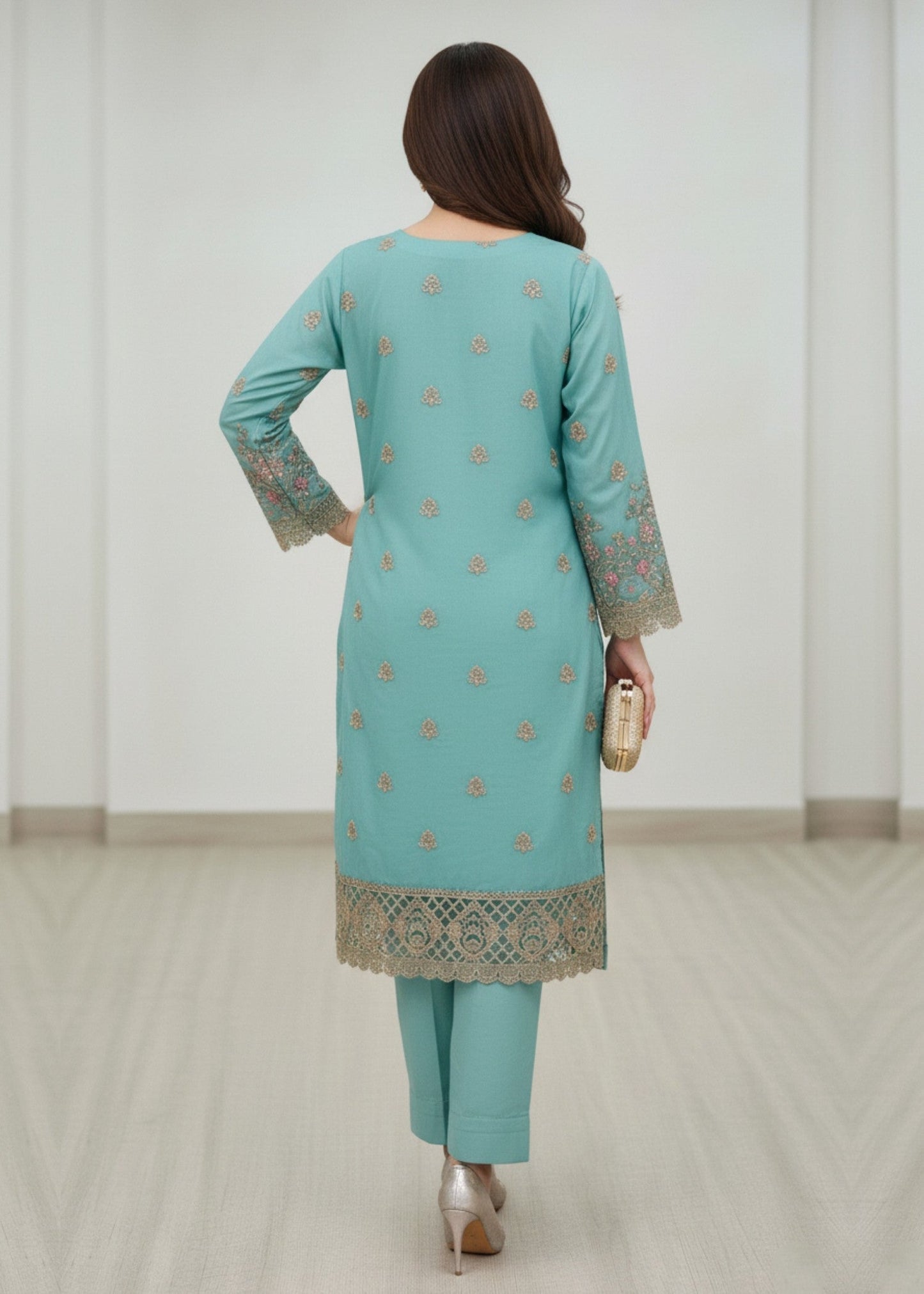 Festive Wear Aqua Organza 3 Piece Suit Online in Sri Lanka India Australia