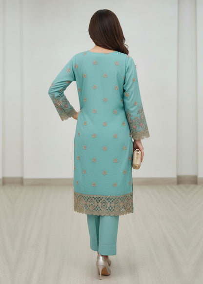 Festive Wear Aqua Organza 3 Piece Suit Online in Sri Lanka India Australia