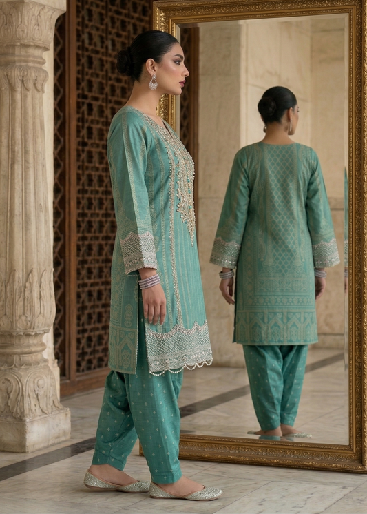 Festive Wear Aquamarine Farshi Shalwar Suit Online in Sri Lanka India Australia