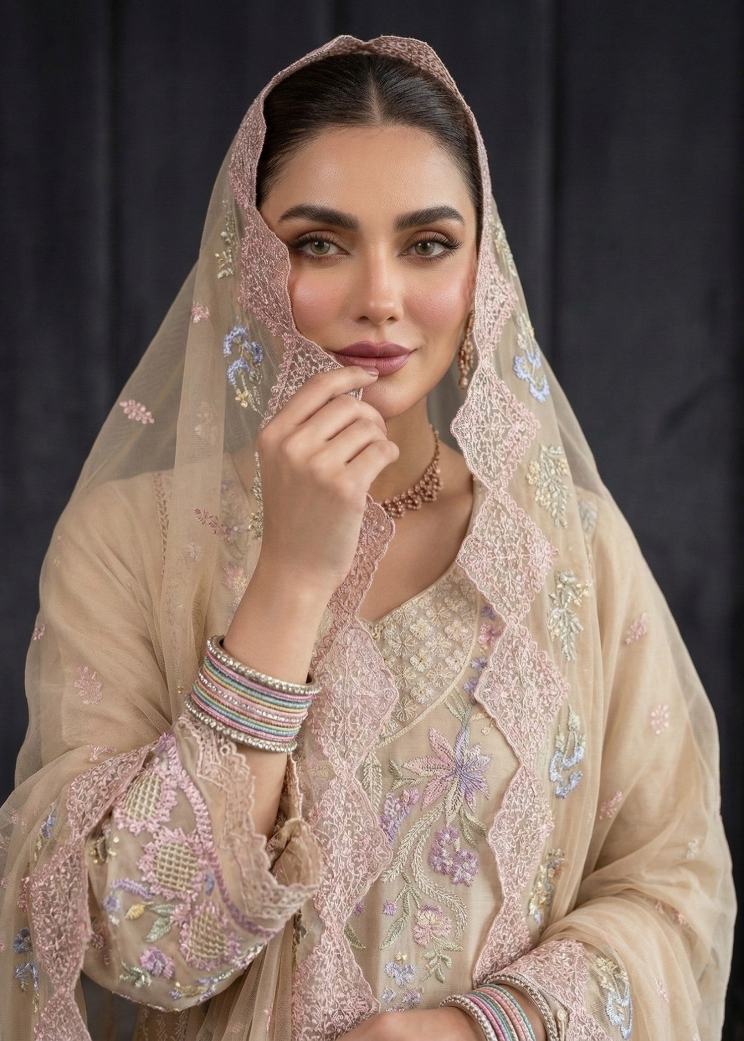 Festive Wear Beige Embroidered Lawn Pakistani Suit Online in Dubai UAE Abudhabi Ajman Sharjah