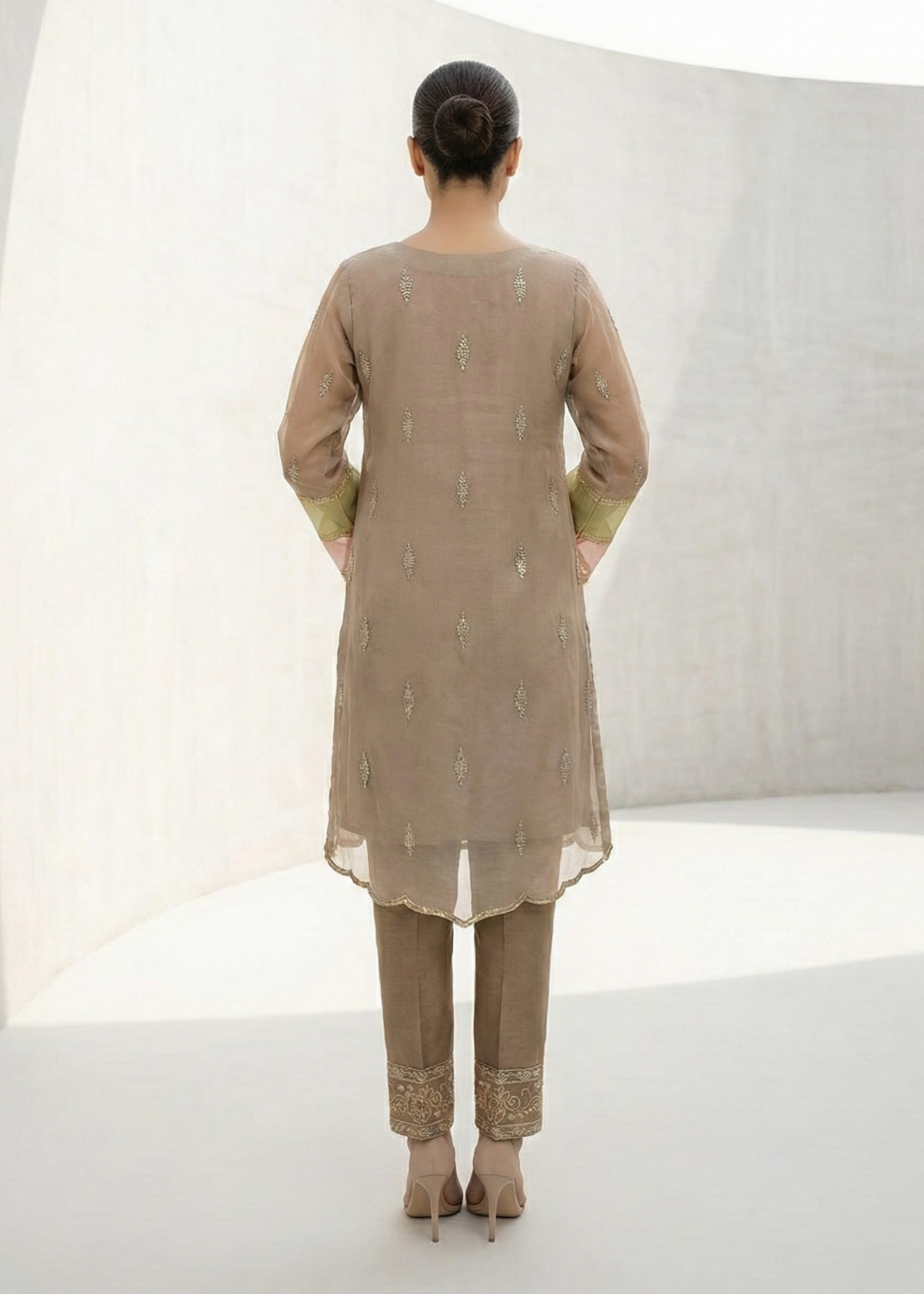 Festive Wear Beige Organza Embroidered Suit Online in Sri Lanka India Australia