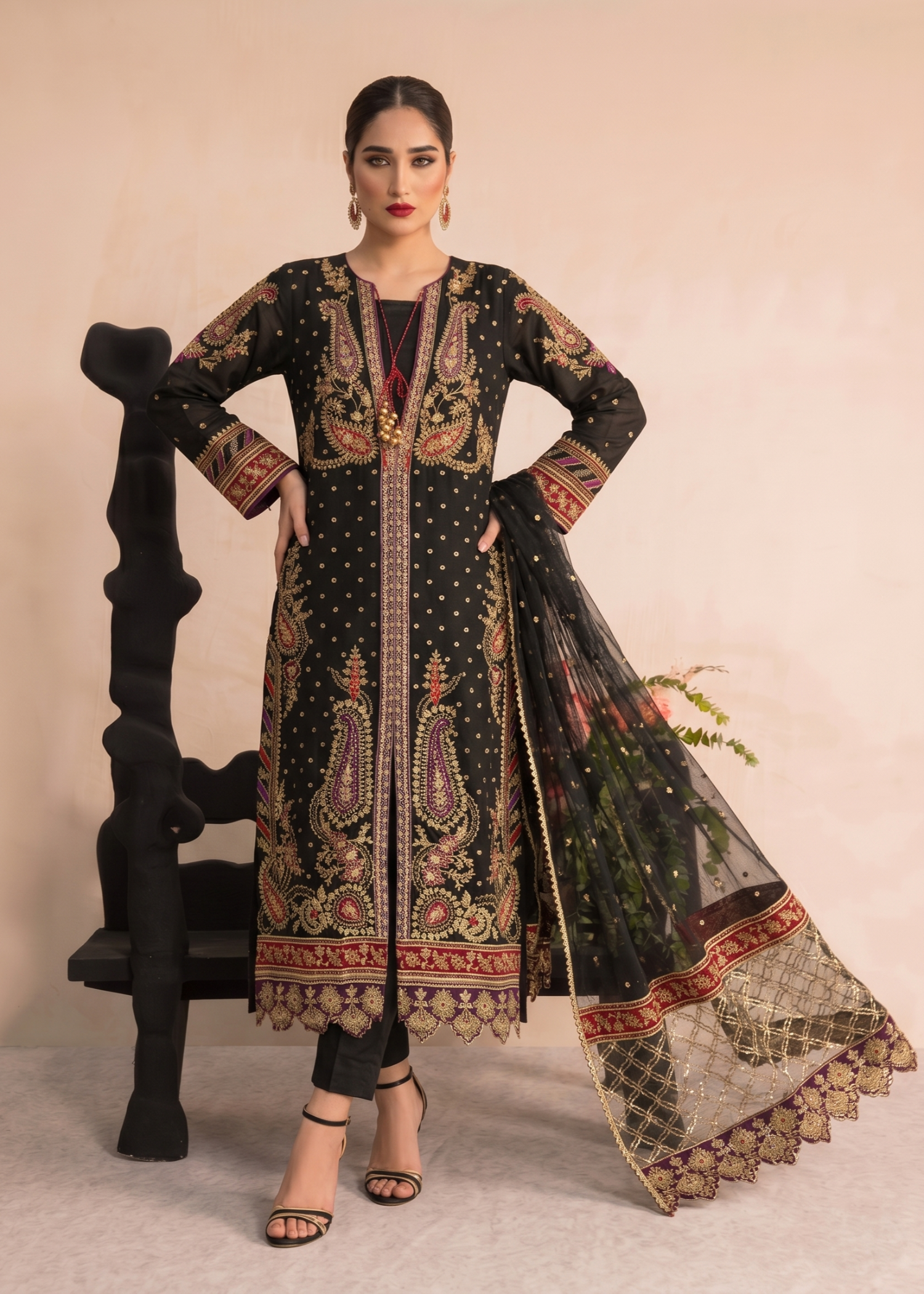 Festive Wear Black Organza Embroidered Suit Online in Sri Lanka India Australia