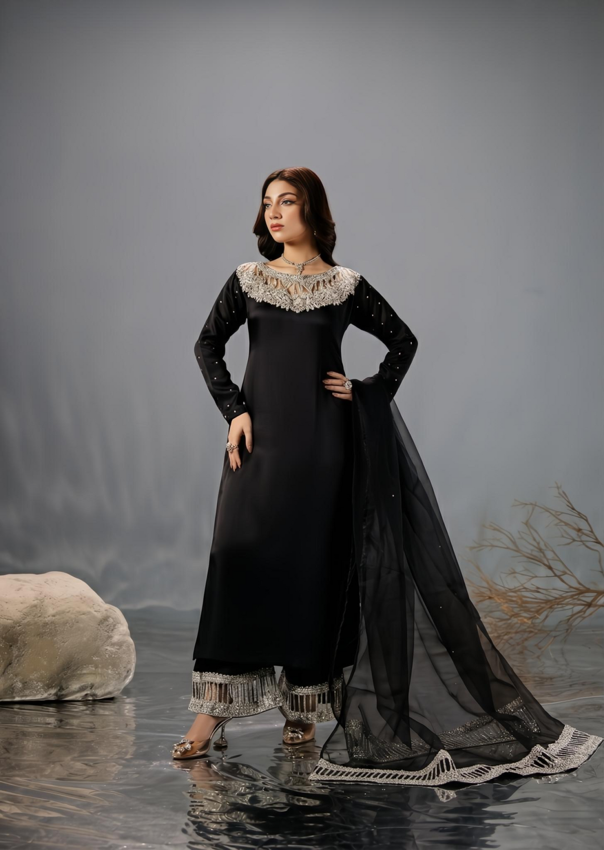 Festive Wear Black Silk Salwar Suit Online in Sri Lanka India Australia