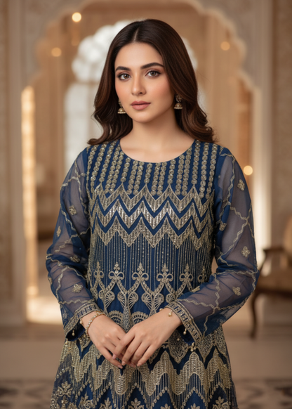 Festive Wear Blue Organza Pakistani Suit Online in Sri Lanka India Australia