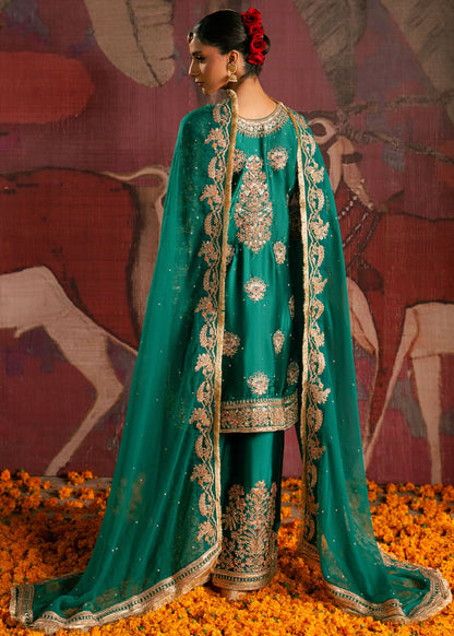 Festive Wear Bottle Green Embroidered Charmuse Kurta Suit Online in Sri Lanka India Australia