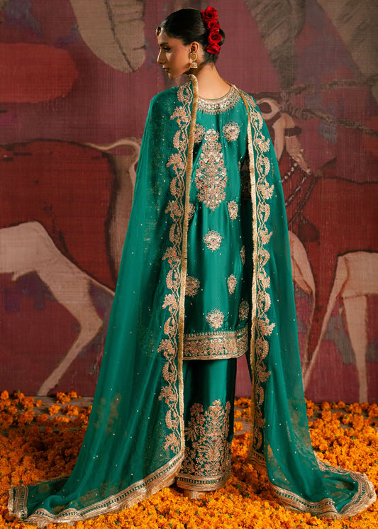 Festive Wear Bottle Green Embroidered Charmuse Kurta Suit Online in Sri Lanka India Australia