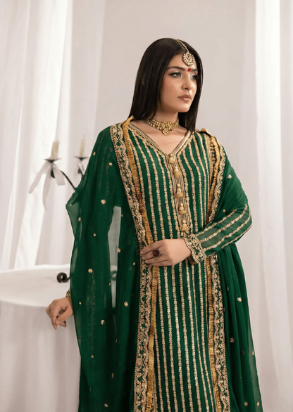 Festive Wear Bottle Green Embroidered Kurta with Dupatta Online in Sri Lanka India Australia