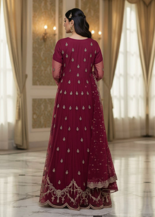 Festive Wear Burgundy Net Pakistani Suit Online in Sri Lanka India Australia