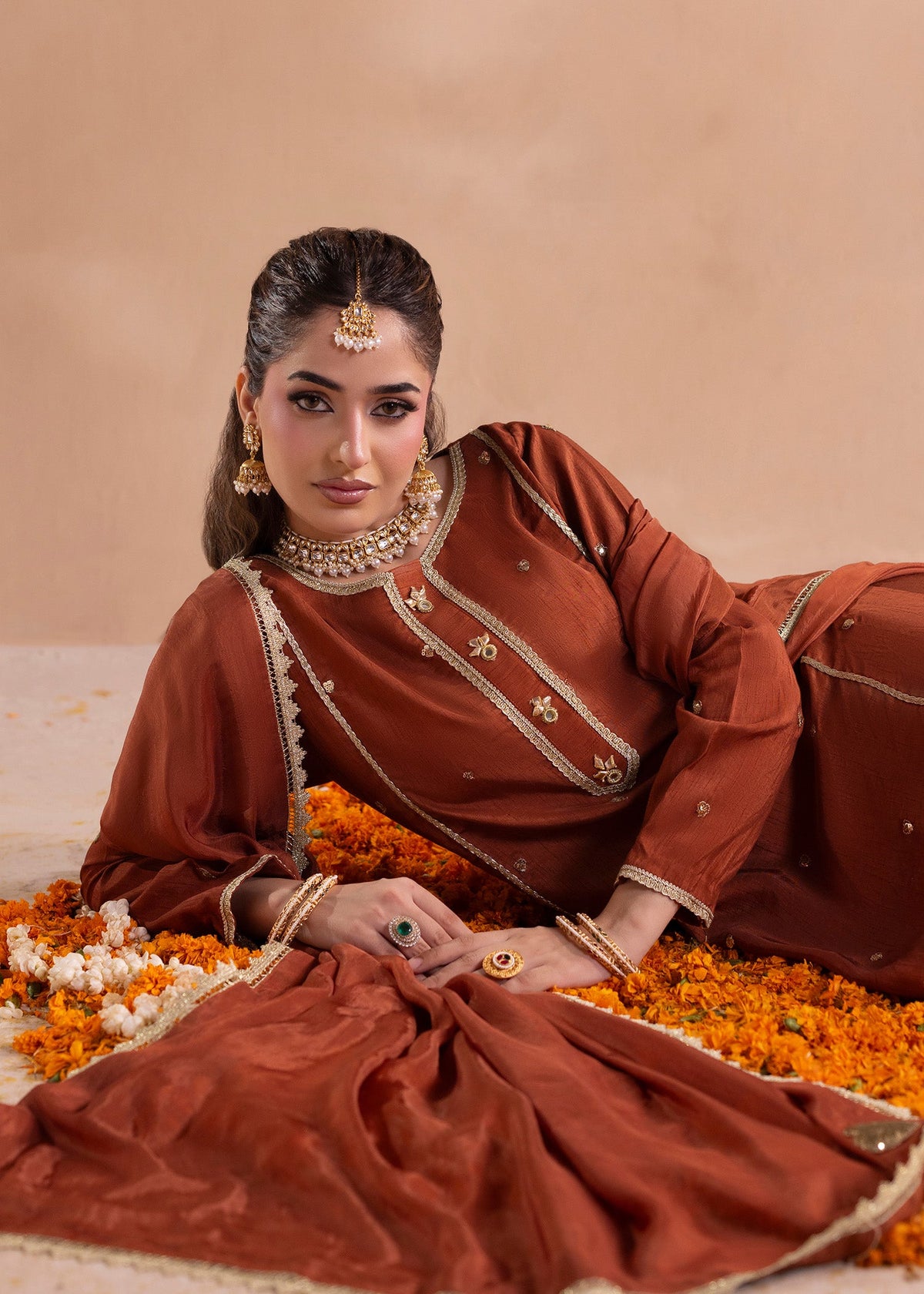 Festive Wear Burnt Orange Raw Silk Pakistani Suit Online in Sri Lanka India Australia