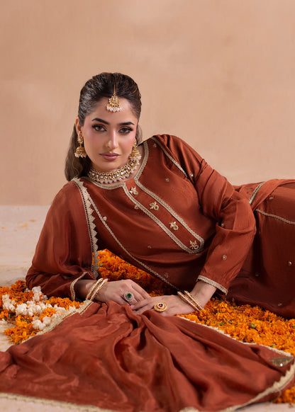 Festive Wear Burnt Orange Raw Silk Pakistani Suit Online in Sri Lanka India Australia