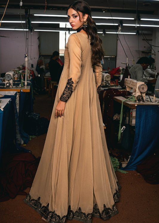Festive Wear Camel Brown Chiffon Pishwas with Sequin Work Online in Sri Lanka India Australia