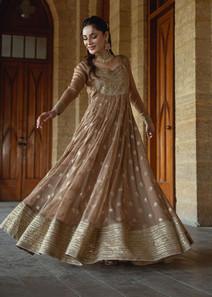 Festive Wear Camel Embroidered Chiffon Maxi Online in Sri Lanka India Australia