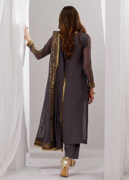 Festive Wear Dark Grey Embroidered Chiffon Suit Online in Sri Lanka India Australia