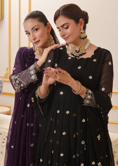 Festive Wear Egg Plant Chiffon 3 Piece Suit Online in Sri Lanka India Australia