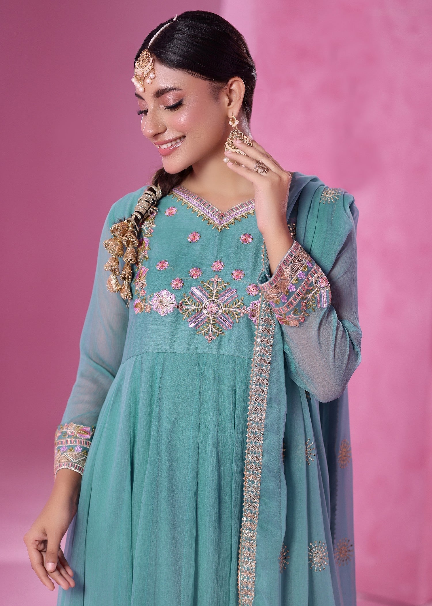 Festive Wear Embellished Chiffon Pishwas Suit Online in Sri Lanka India Australia