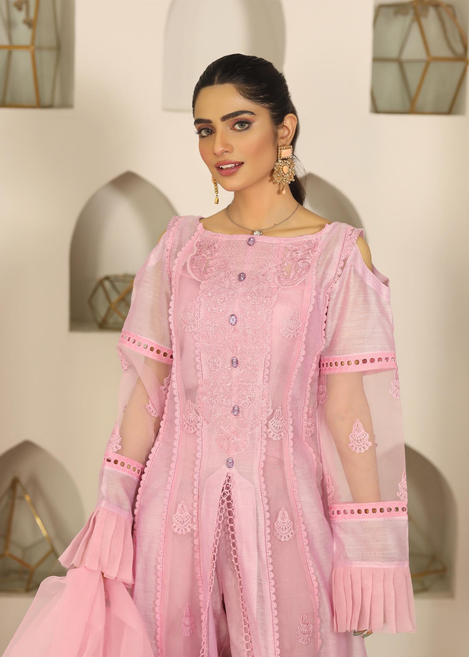 Festive Wear Embroidered Cotton Organza Pishwas Online in Dubai UAE Abudhabi Ajman Sharjah