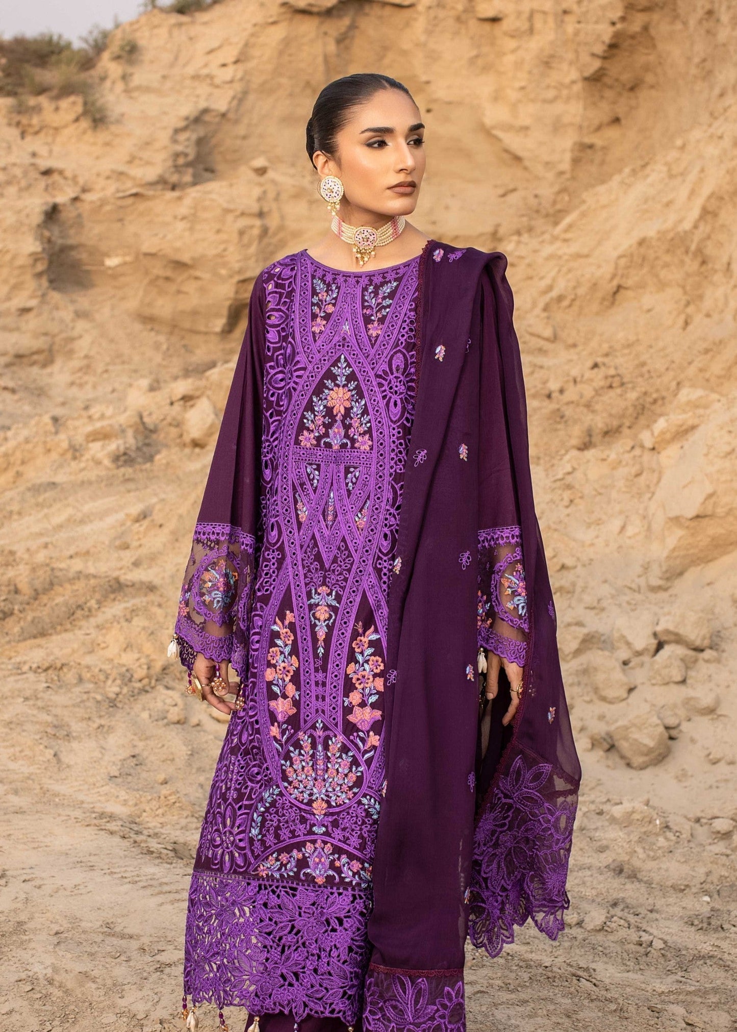 Festive Wear Embroidered Cotton Suit Online in Sri Lanka India Australia