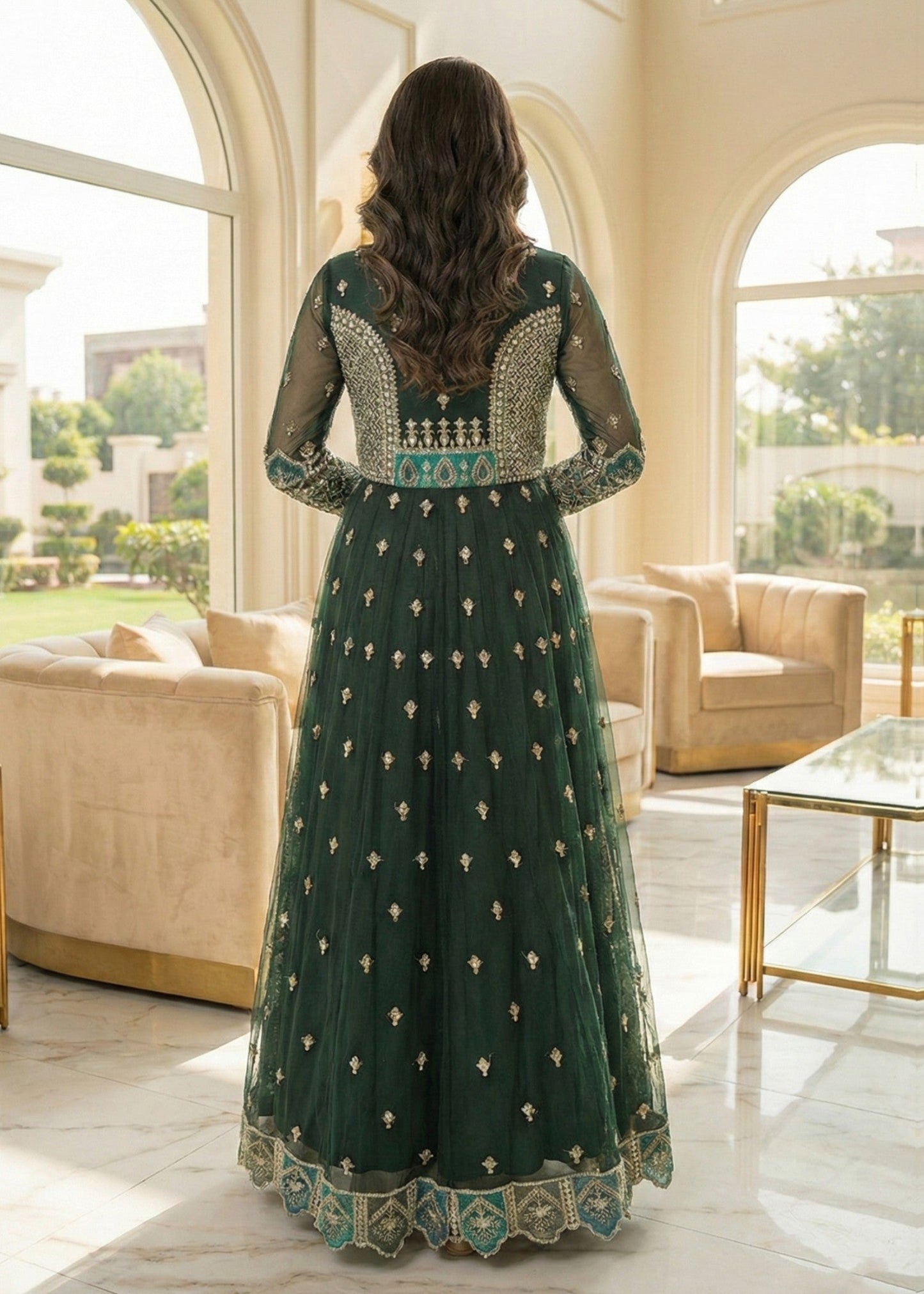 Festive Wear Green Organza Embroidered Dress Material Online in Sri Lanka India Australia