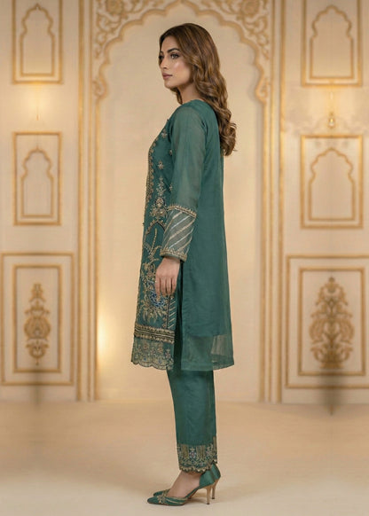 Festive Wear Green Organza Three Piece Suit Online in Sri Lanka India Australia