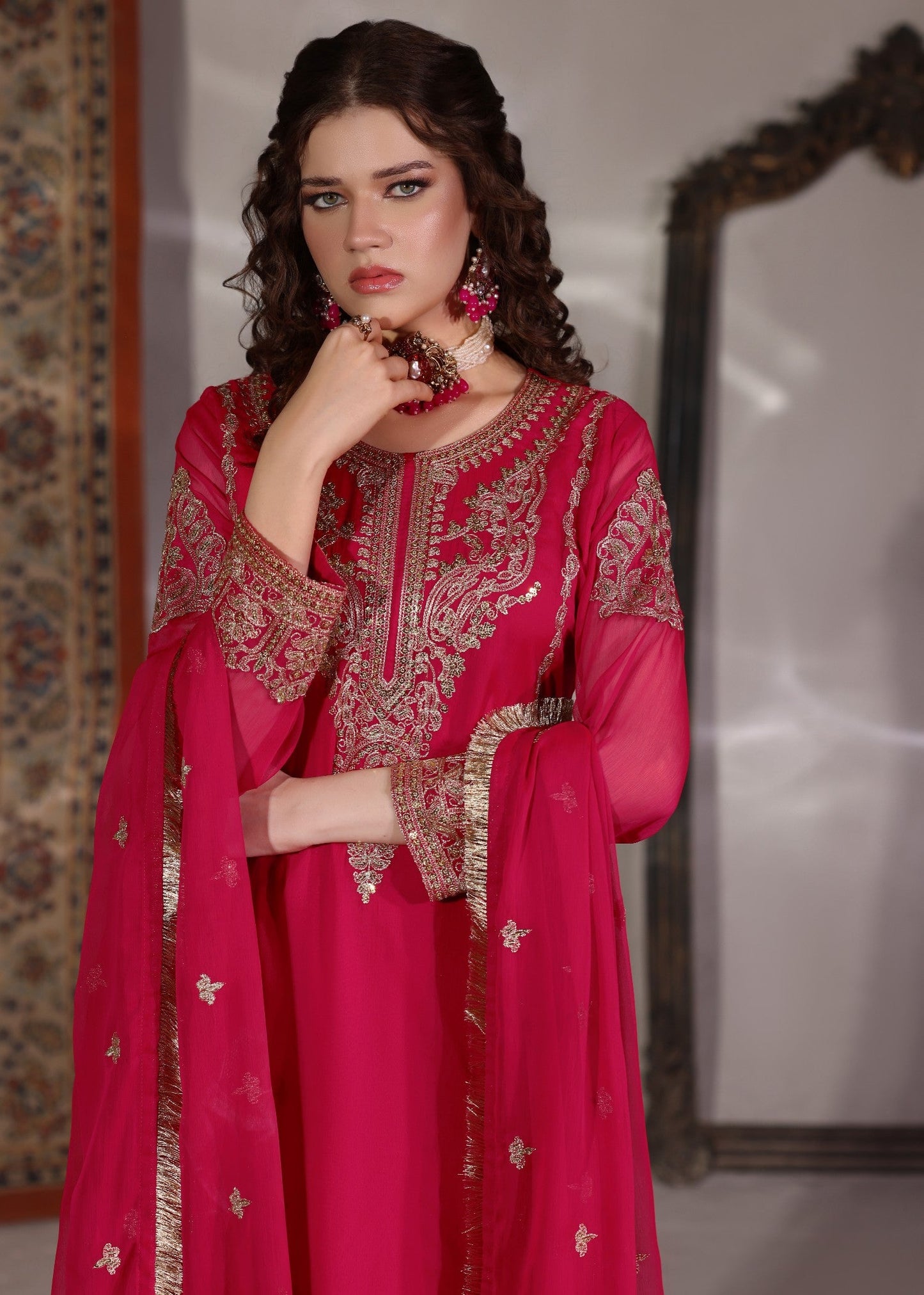 Festive Wear Hot Pink Chiffon Kurta Set Online in Sri Lanka India Australia