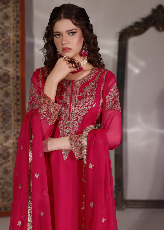 Festive Wear Hot Pink Chiffon Kurta Set Online in Sri Lanka India Australia