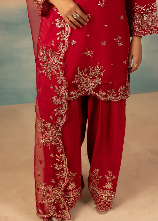 Festive Wear Hot Pink Raw Silk Embroidered Farshi Suit Online in Sri Lanka India Australia